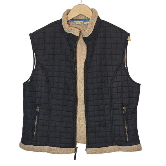 Tsunami Black Quilted Sherpa Vest Zip Front Casual Cozy Outdoor Fall Layering L - Picture 5 of 13